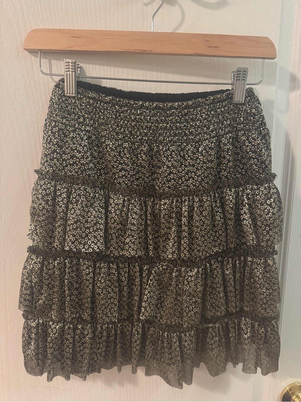 Tiered Floral Ruffle Skirt - Black/Gold